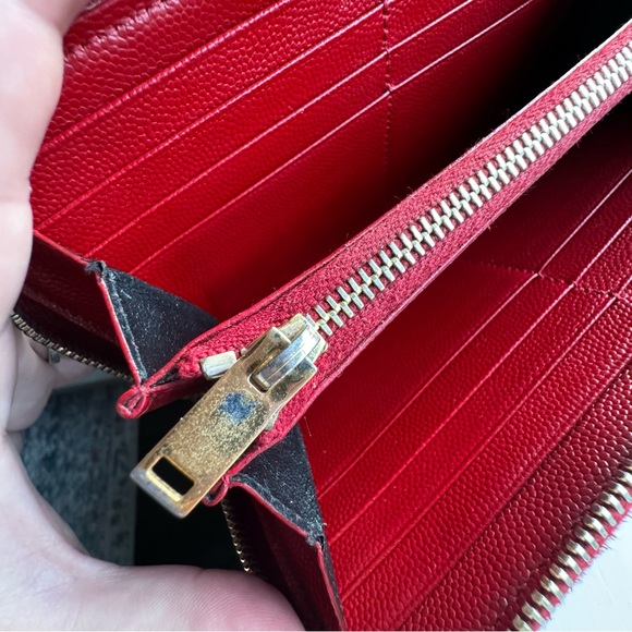 SAINT LAURENT ♡ YSL ♡ Leather Chevron Monogram Zippy Wallet ♡ COA ♡ Red ⁉️ - Picture 11 of 15